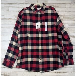 Croft & Barrow Men’s XXL Red Black Plaid Flannel Button Up Shirt Cotton NWT Soft